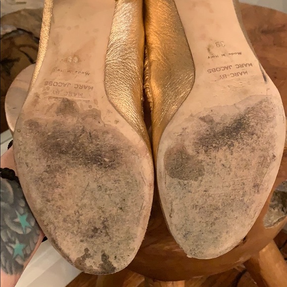 MARC JACOBS ROSE GOLD LAME  PEEP TOE HEELS SZ39 - Picture 6 of 8